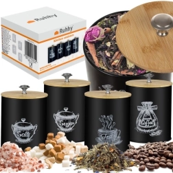 Mustad köögipurkid bambuskatetega - 4 tk Ruhhy