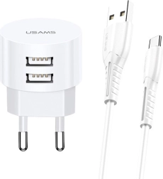 Laadija USAMS T20 koos USB-C kaabliga 2xUSB 2.1A