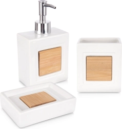 Valge kolmest osast koosnev dolomiidist vannitoakomplekt bambusega