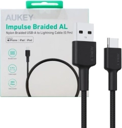 AUKEY USB-C–USB-A kaabel 0,9 m, 60 W PD, nailonpunutisega, must