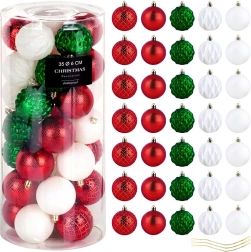 Purunematu jõulukuulide komplekt 6 cm, punased, rohelised ja valged, 35 tk