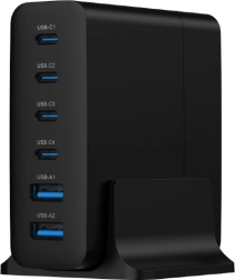 Universaalne 75W GaN laadija 6 USB-pordiga, must