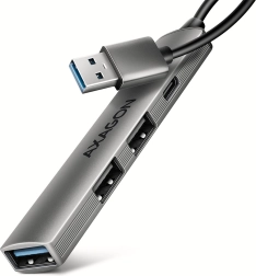 Axagon hue-sta alumiiniumist USB-jaotur 4× porti (1× USB‑A 5 Gbps, 2× USB‑A 2.0, 1× USB‑C 2.0) 12 cm kaabliga
