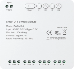 4-kanaliline ZigBee lülitusmoodul Avatto potentsiaalivaba kontaktiga DC 32 V