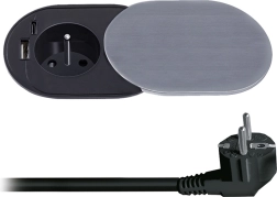 Solight sisseehitatav pistikupesa 230 V USB-A ja USB-C PD 20 W-ga, liugkaanega, 2 m, hõbedane