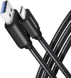 USB‑C – USB‑A 3.2 Gen 1 kaabel AXAGON, 2 m, 3 A, alumiiniumist, punutud, must