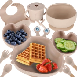 Silikoonist laste söögikomplekt krabi, 9 osa, beež