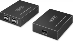 USB 2.0 pikendus CAT 6 kaabli kaudu kuni 150 m, 4× USB‑A, 1× RJ45 Gigabit Ethernet – saatja/vastuvõtja komplekt