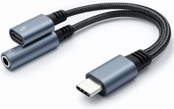 USB-C adapter 2-ühes 3,5 mm Jacki ja PD 15 W-ga – 10 cm