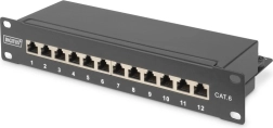 Patch panel 10" 12 porti CAT6 S/FTP 1U kaablihalduriga – must