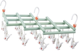 Foldable hanging dryer with clips, 19 clips, green