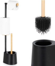 Freestanding toilet paper holder with brush, black, 66 cm
