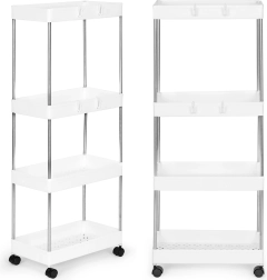 Plastikust vannitoariiul 4 riiuliga ratastel