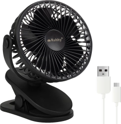 Juhtmevaba lauaventilaator klambriga Ruhhy, must, USB‑C 1200 mAh
