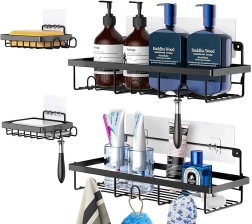 Metal bathroom shower shelves, 4 pcs – black