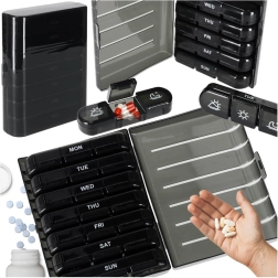 Weekly pill organizer with removable compartments – black