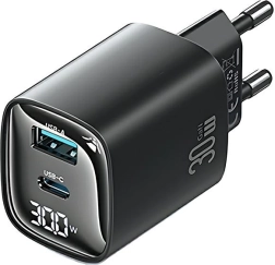 30 W GaN-võrgulaadija LED-ekraaniga USB + USB‑C USAMS CC229, must