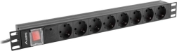 Lanberg racki toitejaotusliist PDU 19″, 1U, 16 A, 8× Schuko, 2 m, must