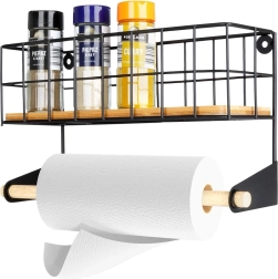 Seinale kinnitatav paberrätikute hoidik riiuliga, must metall