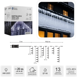 LED-jääpurikatega valguskardin, 500 LED-i, külm valge, 20 m