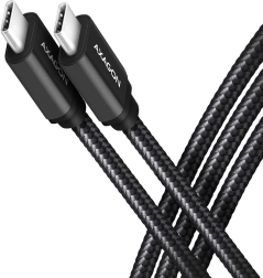 USB‑C – USB‑C kaabel 3.2 Gen 1, 1 m, PD 60 W (3 A), alumiiniumist, punutud, must – AXAGON