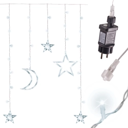 Valgustav LED riputuskardin kuu ja tähtedega 2,5 m, 138 LED-i – Valge