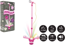 Kids' karaoke microphone with stand, lights and sound – Pink