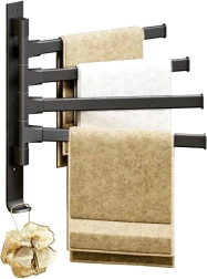 Pööratav käterätikuhoidja 4 varrega — must alumiinium