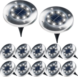 Solar recessed LED garden lights, stainless steel, 12 pcs, diameter 11.5 cm
