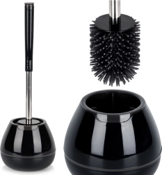 Silicone Toilet Brush with Stand and Tweezers, Black, 42 cm