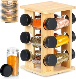 Pöörlev bambusest vürtsiriiul klaaspurkidega, 13-osaline