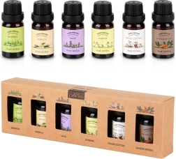 Eeterlike õlide kinkekomplekt 6×10 ml – bambus, vanill, salvei, jasmiin, fresh cotton, sandlipuu
