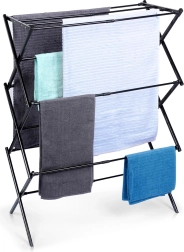Kokkupandav metallist pesukuivatusrest, must, teleskoopiline 44,5–75 × 37,5 × 105 cm