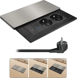 Solighti sisseehitatav pistikupesade plokk liugkaanega, HDMI ja USB-laadimisega 20 W PD, hõbedane