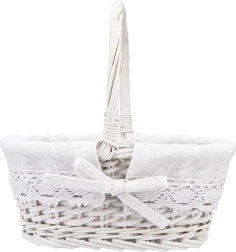 Altom Design white wicker basket with handle and fabric liner