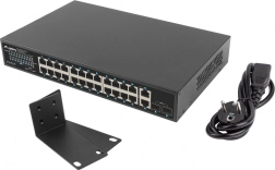 LANBERG 24-pordiline gigabitine PoE+ lüliti 2×GB ja 2×SFP-iga 19'' racki jaoks