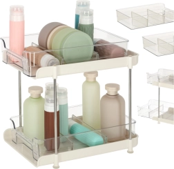 Kahekorruseline akrüülist korraldaja väljatõmmatavate riiulite ja vaheseintega