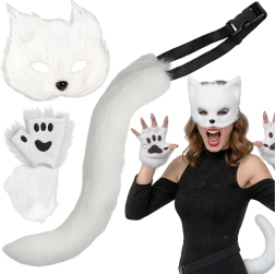 Ruhhy kassi/rebase/hundi kostüümikomplekt (mask, saba, käpad) valge - 1 tk