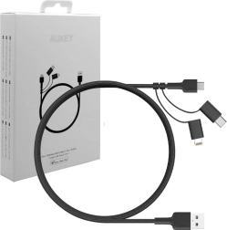 Aukey 3-ühes laadimiskaabel USB-A → Lightning, USB‑C ja micro USB 1,2 m, must nailon