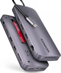 Axagon HMC-12GM2 USB-C jaotur 12-ühes koos M.2 NVMe/SATA-ga, 10 Gb/s, HDMI/DP 4K 60 Hz, GLAN, SD/microSD, heli, PD 100 W