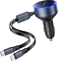 Ventioni autolaadija USB‑C pordiga ja integreeritud USB‑C/Lightning kaablitega 60 W
