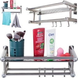 Vannitoa rippriiul konksude ja topeltkäterätikupulgaga, alumiinium, hõbedane