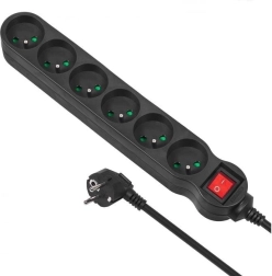 Pikendusjuhe ülepinge kaitsega toiteplokk 6 pistikupesa 2300 W 5 m must