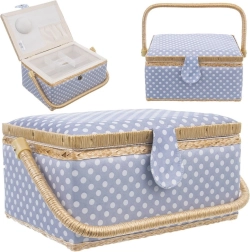Sinine täpiline õmbluskorv 30 × 23 × 16 cm