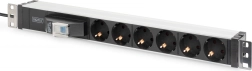 Rack’i PDU toiteriba 19'' rackile DIGITUS, 6× Schuko, 2 m kaabel, kaitselüliti, alumiiniumprofiil
