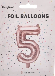 Foil balloon number 5, pearlescent pink, 35 cm