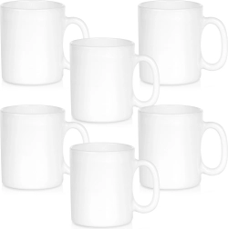 Set of White Glass Mugs 300 ml, 6 pcs