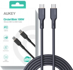 Aukey USB‑C kaabel 1 m, silikoonist, 100 W Power Delivery, 5 A, must