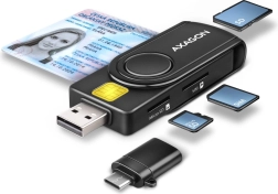 Taskusse mahtuv AXAGON kaardilugeja ID-, SD-, microSD- ja SIM-kaartidele USB-ga