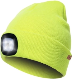 Kahekihiline talvemüts USB LED-lambiga – kollane